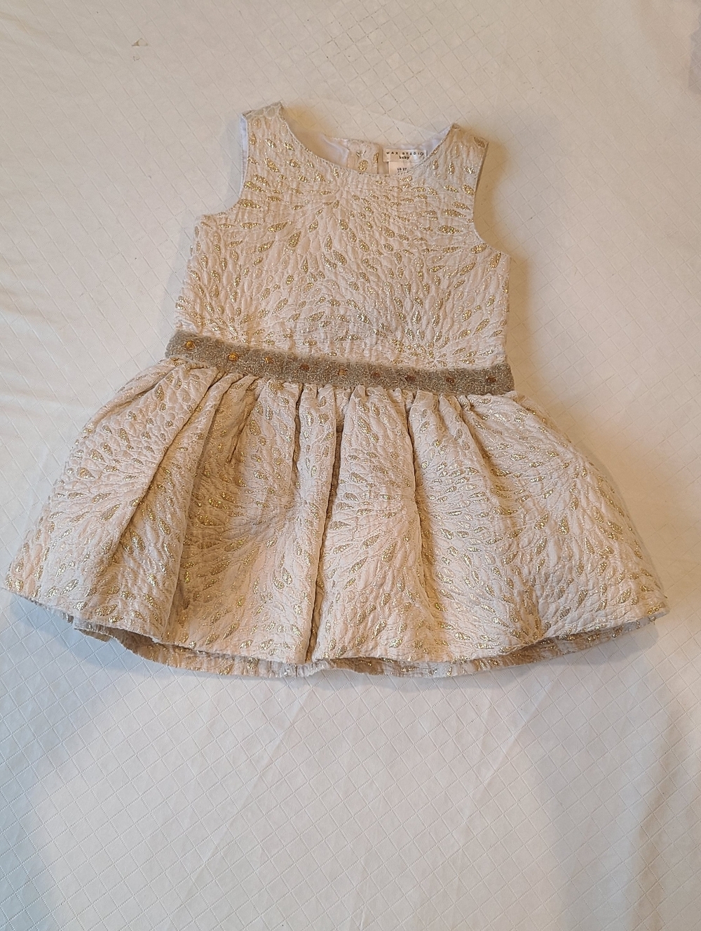 Max Studio Baby Girl Sparkle Ivory Gold Party Dress Tulle Formal Easter Wedding